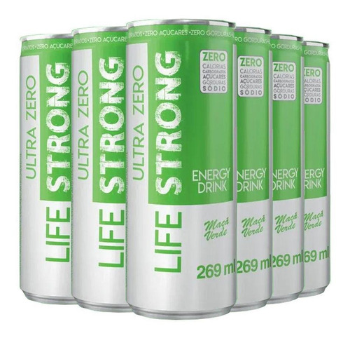 Energético Life Strong Energy Drink 6 Unidades Maça Verde