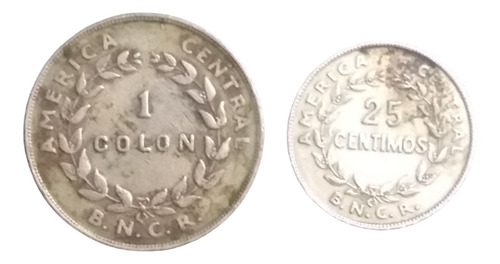 Monedas Costa Rica 1 Colon Y 25 Centavos Año 1948 2 Piezas 