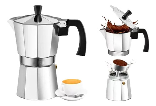 Cafetera Moka 12 Tazas 600 Ml Tipo Italiana Color Plateado