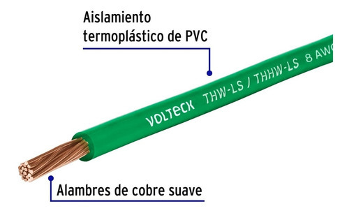 Carrete 500mt Cable Calibe 8 Thhw-ls Verde Volteck 40123