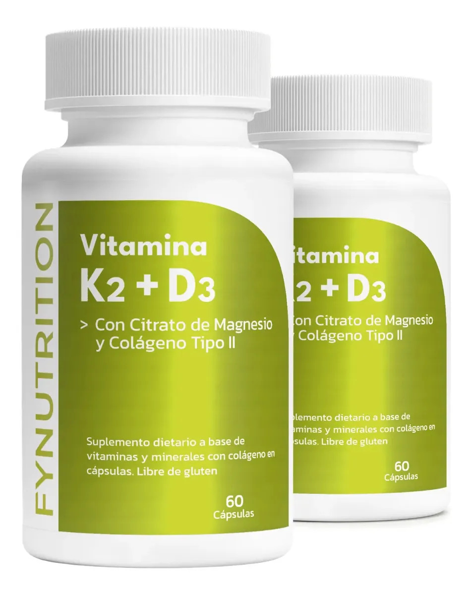 Vitamina K2 + D3 Fynutrition | K2 MK-7 100mcg y D3 4000UI | Con Magnesio | Ayuda a Mantener Huesos Normales - 60 Cápsulas - Pack de 2 frascos