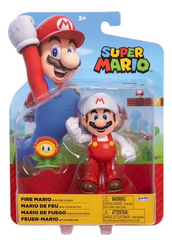 Super Mario De Fuego Con Flor De Fuego 10cm Jakks Pacific