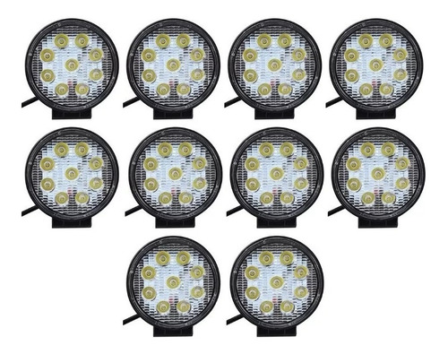 10 Faro Proyector Redondo Auxiliar 9 Led 27w Agro Vehículo 