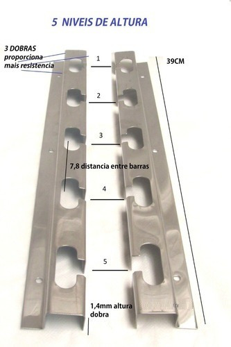 Suporte Em Inox Para Churrasqueira E 4 Barras De 75cm