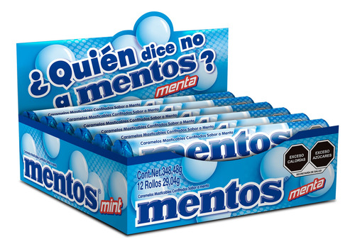 Mentos Sabor Menta 12 Rollos De 29.04g Caramelos Masticables