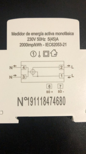 Imagen 3 de 9 de Medidor Monofasico Luz Interno Digital Hogar Baw Mekwh5-45 P