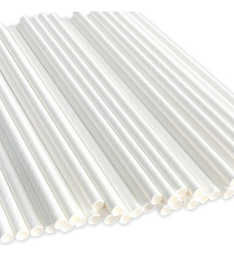 100 Pajitas De Papel Biodegradables Blancas A Granel Para Su