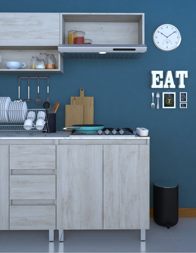 Cocina Integral Completa Decomobil Con Parrilla Y Campana Color Encino Polar