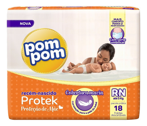 Fralda Pom Pom Protek Proteção De Mãe Jumbinho Rn 18 Unidade