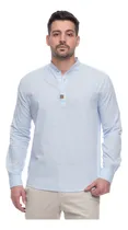 Comprar Bata Masculina Linho Azul Claro Gola Padre Ano Novo Reveion