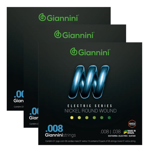 Kit 3 Encordoamento Guitarra Giannini Electric Geegst08 .008