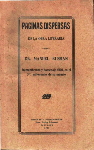 Paginas Dispersas De La Obra Del Dr Manuel Russian