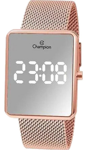 Relógio de pulso Champion CH40080 com corpo rosa,  digital, para feminino, fundo  espelhado, com correia de aço cor rosa, subdials de cor branco, ponteiro de minutos/segundos branco, bisel cor rosa e fivela de gancho