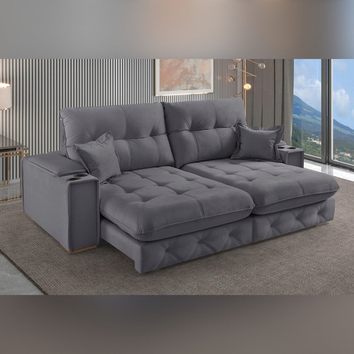 Sofá Retrátil Reclinável Com Porta Copos 230cm Ce
