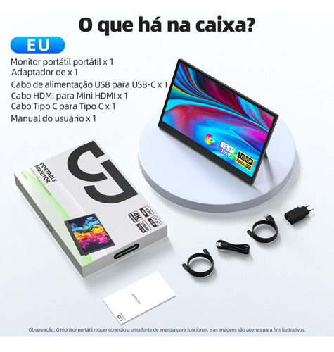 Monitor Game Portátil 15.6 1080p Hdr 100% Rgb Contraste Ips