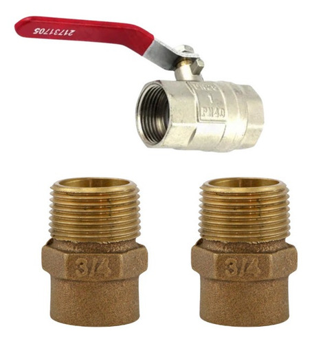 Promo Válvula Bola Hi-hi 3/4''+2 Terminal Bronce So-he 3/4''
