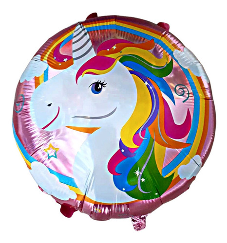 Globo Redondo 45cm Unicornio Cara Arco Iris