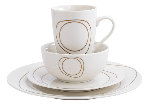 Vajilla Porcelana Crown Baccara Tulula 16 Piezas Blanco Líneas Doradas
