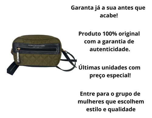 Bolsa Tommy Hilfiger Transversal Verde Militar 100% Original Verde-musgo Lisa Níquel Azul-escuro