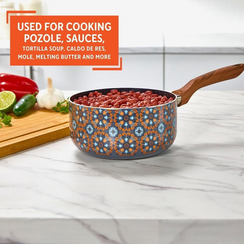 Imusa 2 Cuartos Talavera Nonstick Saucpan Con Asa De Madera,
