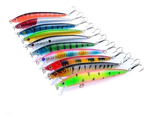 Kit 10 Iscas Artificiais 3d Minnow Coloridas 2 ganchos 10cm 7.5g