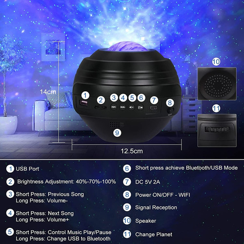 Lampara Proyector Galaxia Y Auroras Con Altavoz Y Bluetooth