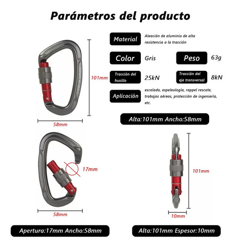 Mosqueton De Escalada 25kn For Aparejos Cuerdas Con 2pcs