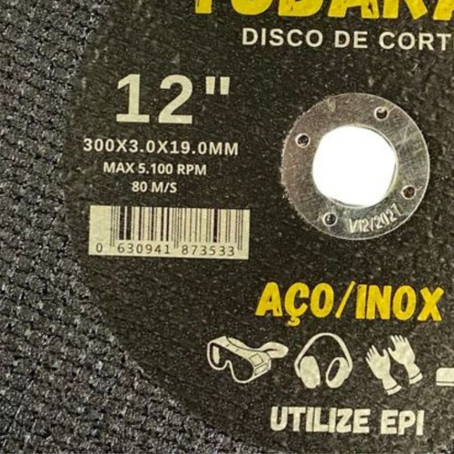 5x Disco De Corte 12 Polegadas X 3/4'' Policorte Tubarao Cor Preto