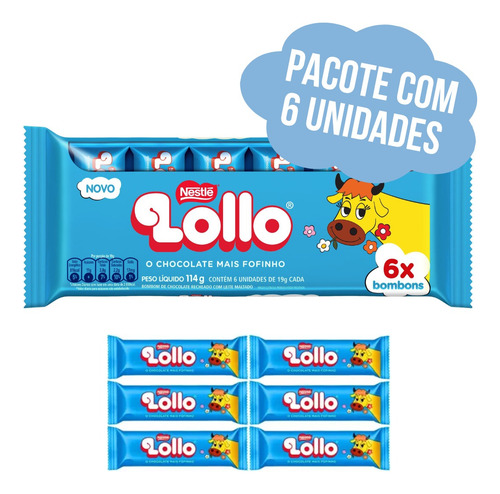 Kit 3 Pacotes Bombom Chocolate Lollo Nestle 114g C/6 Atacado