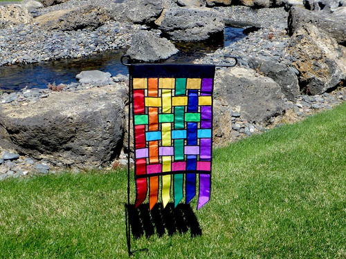Bandera De Jardín De Tejido Arcoíris Con Colas, Bandera De J