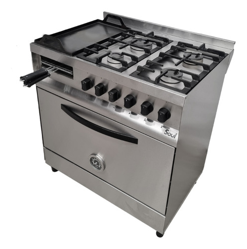 Cocina Industrial Soul 4 Hornallas Multigrill Plancha 82 Cm Color Plateado