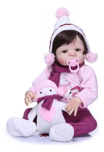 Boneca Bebê Reborn Menina Realista 100% Silicone 55cm Cor: ; Tamanho: 55;