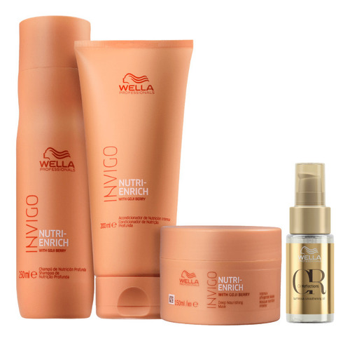 Kit Wella Enrich Shampoo Cond Máscara Oil Reflections 30ml