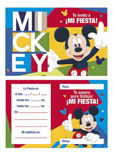 Invitacion Mickey X10u - Cotillón Waf