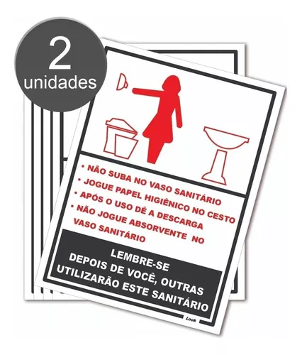 Placa aviso não jogue papel no vaso sanitário