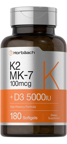 Vitamina D3 5000 Iu K2 Mk-7 De 800 Mcg 180 Capsulas