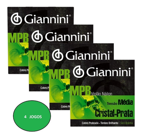 Imagem 1 de 4 de Kit C/ 4 Encordoamento Giannini Série Mpb P/ Violão Nylon 