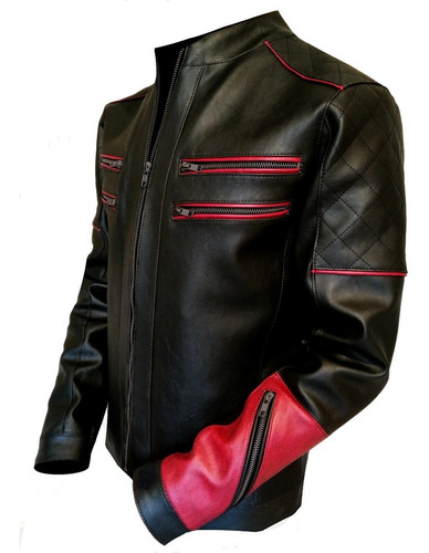 Imagen 5 de 8 de Campera Blood Cuero Eco Hombre Cierres Black