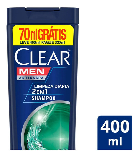 Shampoo Anticaspa Clear Limpeza Diária 2 Em 1 Men 400ml