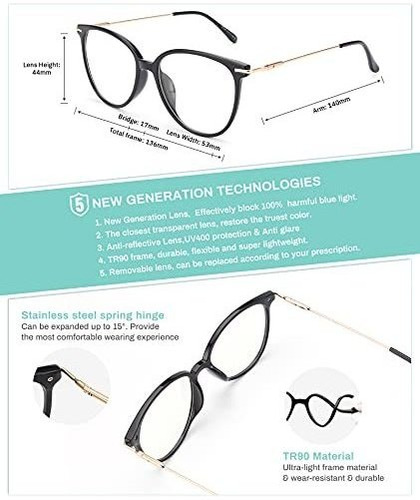 Gafas De Bloqueo De Luz Azul Sin Genero Color Negro Elegante