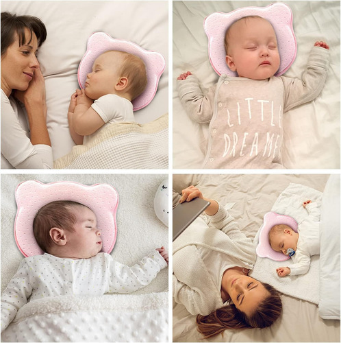 Almohada Para Bebé Memory Foam Prevenir Cabeza Color Rosa