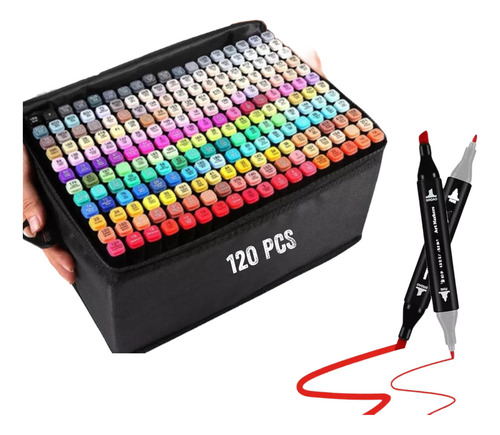 Kit Canetas Ponta Dupla 120 Cores Marcador Texto Permanente