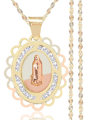 Medalla Virgen Guadalupe Con Cadena Oro 10k Planchada 50cm