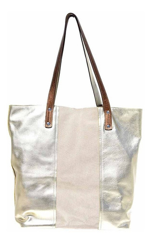 Bolso Cartera Mujer Briganti Cuero Grande Platino - Acc61449