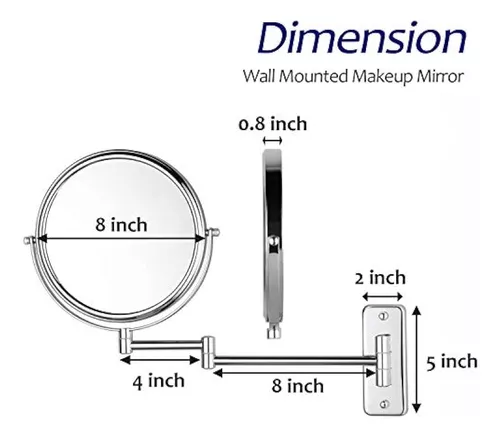  DECLUTTR Espejo de aumento montado en la pared de 8 pulgadas  con aumento de 10x, espejo de maquillaje de doble cara para baño, acabado  cromado : Belleza y Cuidado Personal