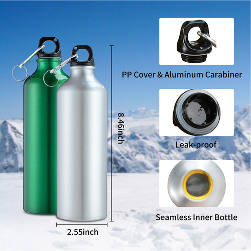 Botella De Agua Portátil De 500 Ml De Aluminio Con Mosquetón