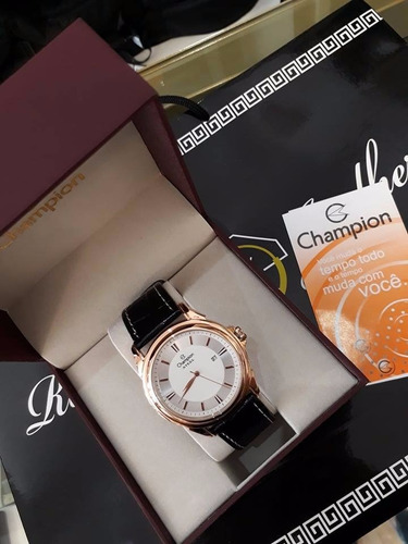 Relógio Masculino Champion Steel Rosê Pulseira De Couro