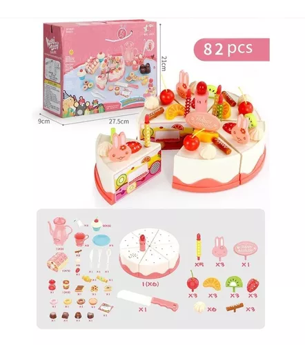 Brinquedo de bolo de aniversário para crianças fingem jogar jogo de comida  com luz (82pcs)