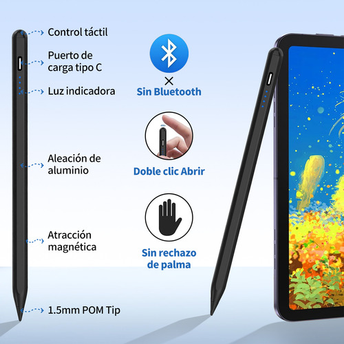 Lápiz Óptico Universal Para iPad Y Android Samsung Huawei Xiaomi iPad Para Tablets Y Moviles Tableta Celular + 4 Puntas Gratis Carga Rápida Adsorción Magnética Compatible Con Moviles iPhone