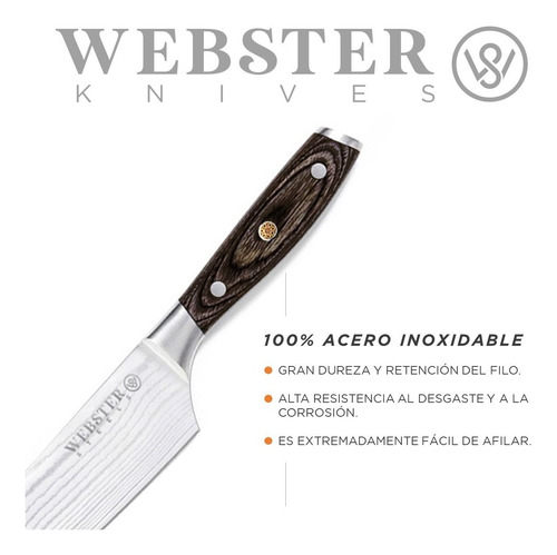 Imagen 2 de 5 de Cuchillo Acero Premium Webster Parrillero Cocina Chef Asado